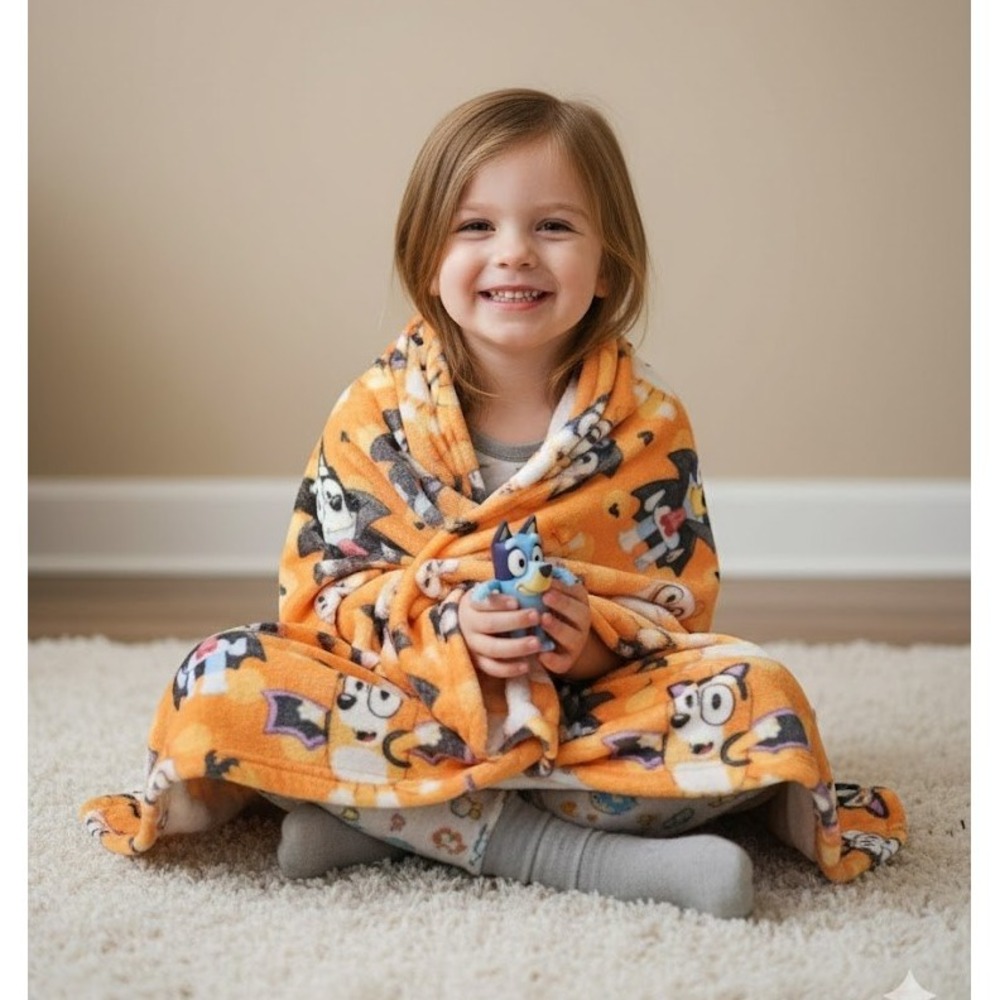 Ludo Throw Blanket Bluey Halloween Orange Silk Touch 50x70 - Picture 4 of 4
